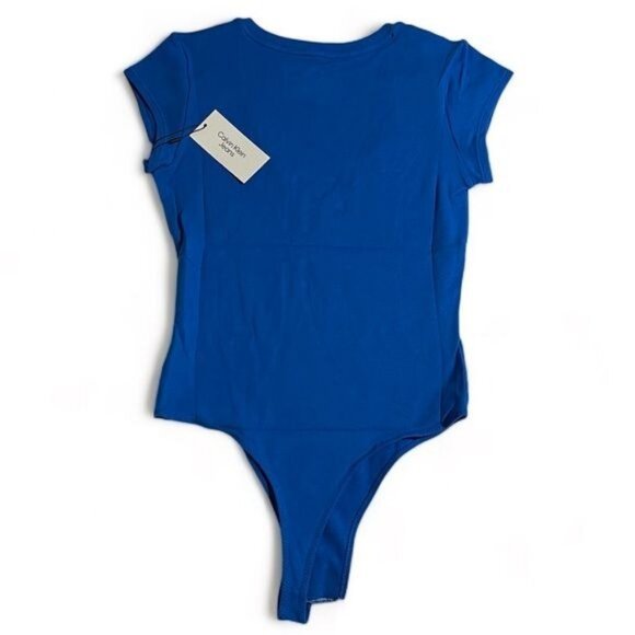 Calvin Klein Jeans Women's Cap-Sleeve V-Neck Bodysuit - Blue, Size XS, NWT - Picture 2 of 12